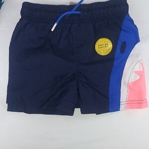 Navy Shark Print Kids Swim Shorts